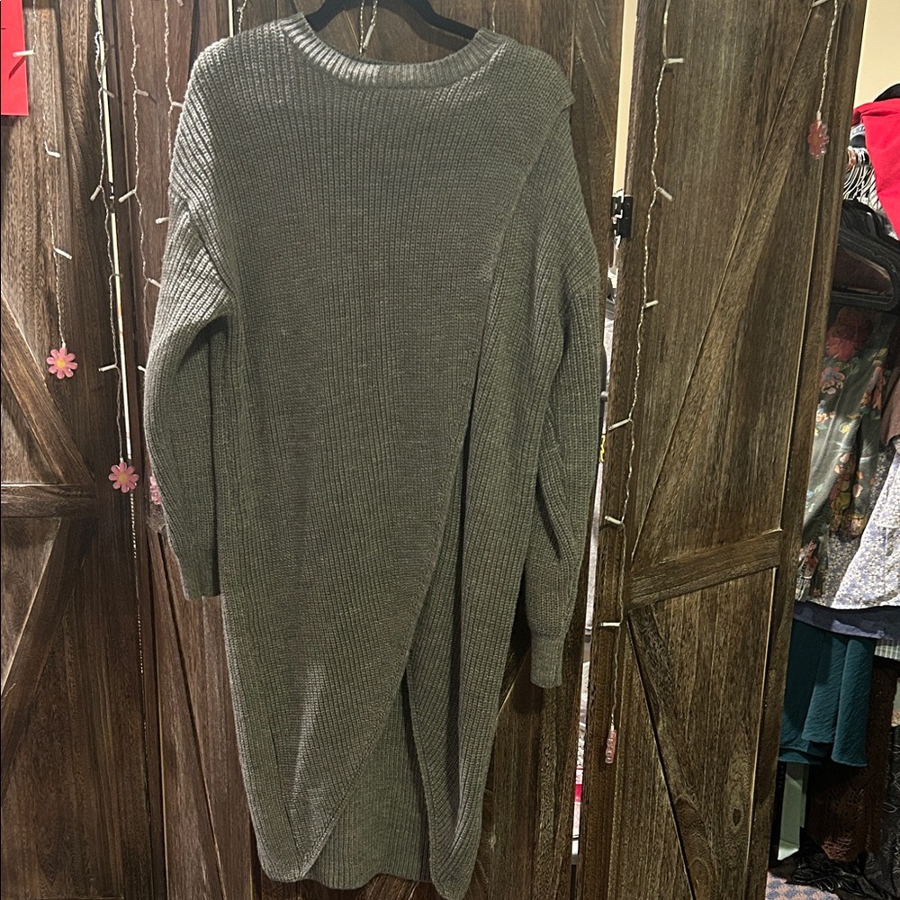 Cozy Gray Knit Sweater Dress